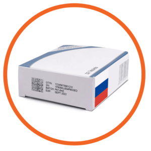 esempio di confezione farmaceutica con codice DataMatrix crittografato per la tracciabilità in Russia